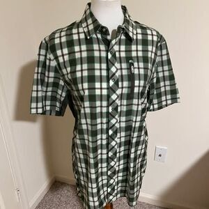 Icebreaker Merino Plaid Short Sleeve Shirt Men's Small Green Black White